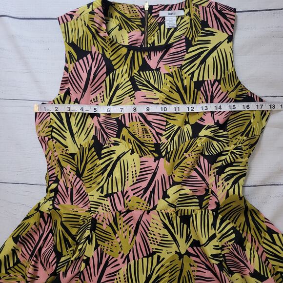 Bar III Size L Sleeveless Tropical Palm Leaf Print Fit & Flare Dress Tropical - Picture 5 of 8